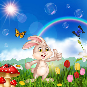 卡通可爱的小兔子给竖起大拇指图片