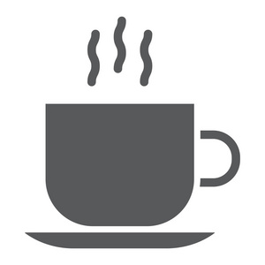 美洲字形图标, 咖啡和咖啡馆, 热咖啡符号矢量图形, 在白色背景上的固体图案, eps 10