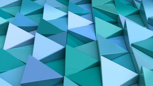 蓝色三角形棱镜的图案。棱镜墙。抽象3d 背景。3d 渲染插图