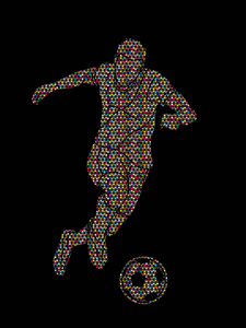 足球运动员跑动和踢球动作图形向量