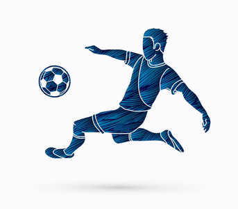 倒挂金钩足球运动员击中球,倒挂金钩图形矢量照片