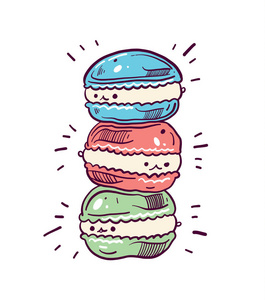 杏仁隔离可爱马卡龙矢量插图在白色背景下隔离.