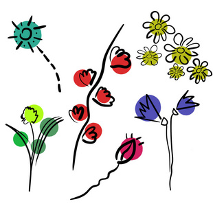 花在白色背景上被隔绝。一套五颜六色的花卉图标。花平 dasing 风格。矢量插图