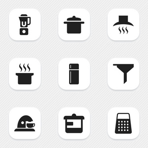 9 可编辑烹饪图标的设置。包括符号杯 碎纸机 器具等。可用于 Web 移动 Ui 和数据图表设计