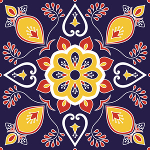 意大利瓷砖图案矢量与皇家花卉图案。葡萄牙 azulejo, 墨西哥 talavera, 西班牙马约利卡, 荷兰德尔福特, 摩洛哥