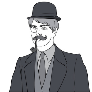 英国绅士英国人.绅士礼帽 单片眼镜和褶 tobac照片