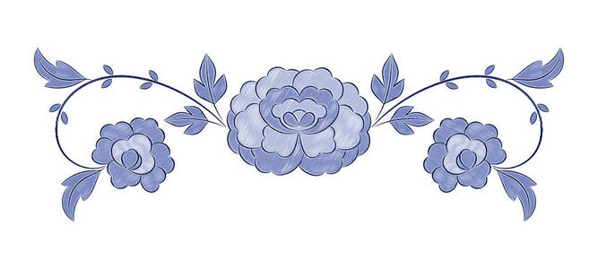 复古花卉刺绣图案载体.冬蓝牡丹花饰绣印隔离.