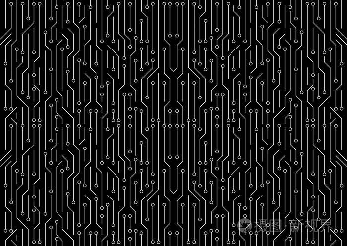 白色电路板在黑色背景高科技技术背景无缝纹理图案插图