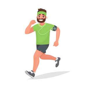 跑步的人。一个人从事健身。晨跑。积极健康的生活方式。卡通风格中的矢量插画