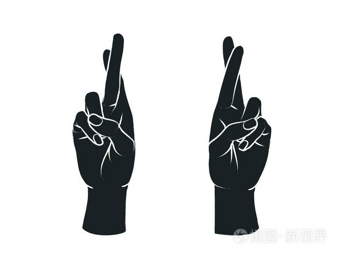 插画 笔势.幸运的象征.两个女的手,用两个手指交叉.矢量.eps