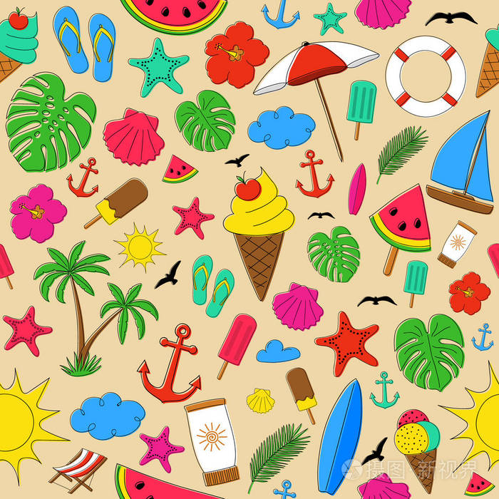 具有不同色彩元素的夏季背景向量
