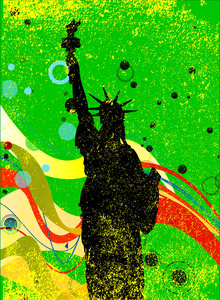 美国自由女神像剪影成爵士乐风格的垃圾背景