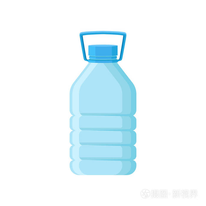 插画 带蓝色盖子和手柄的大塑料瓶.饮用水容器.