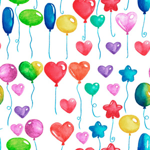 生日快乐派对气球七彩气球为请柬明信片婚礼海报水彩插图分离白色背景