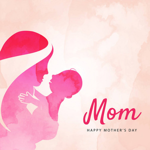 一个母亲抱着她的婴儿和文本妈妈的插图, 母亲节快乐的概念