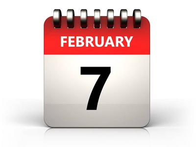 3d 在白色背景下隔离的2月7日日历插图