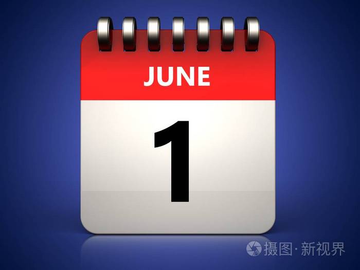 3d在蓝色背景下的6月1日日历插图