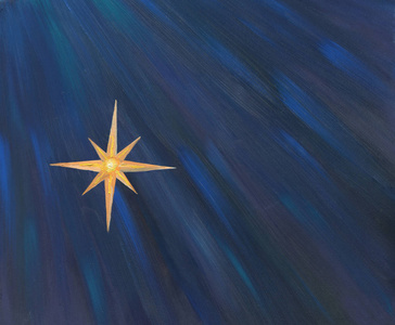 黑暗夜空中的一颗大星星.童话魔术的气氛.月光.油画照片