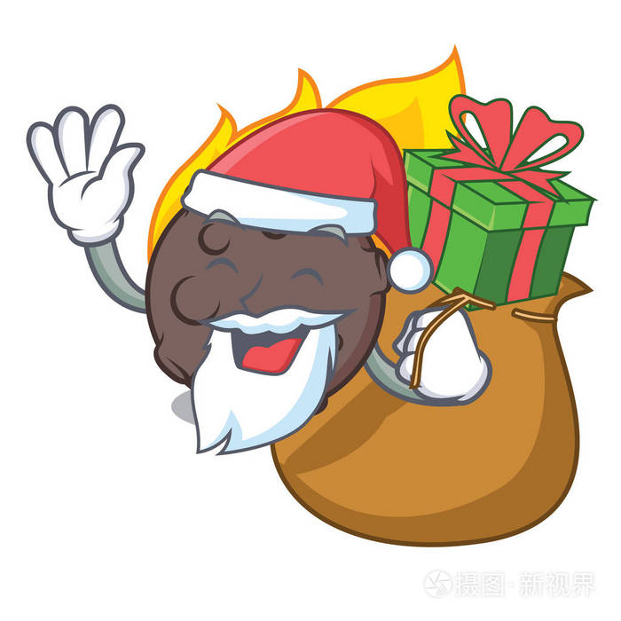 圣诞老人与礼物陨石吉祥物卡通风格矢量插画