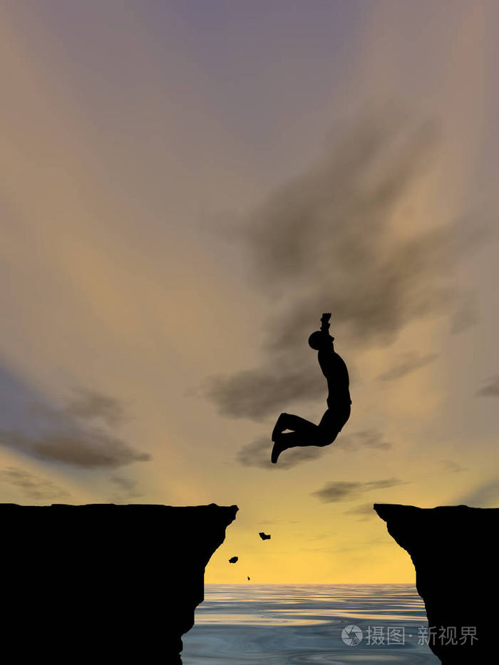 mansilhouette 从悬崖上跳下来