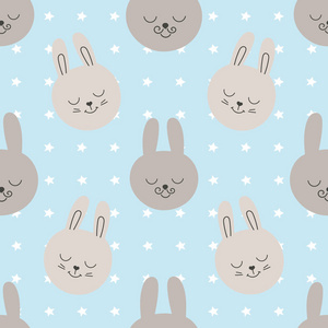 可爱的婴儿图案与小兔子.卡通动物男孩打印矢量无缝.