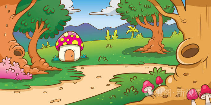 蘑菇房子在黑暗的森林例证