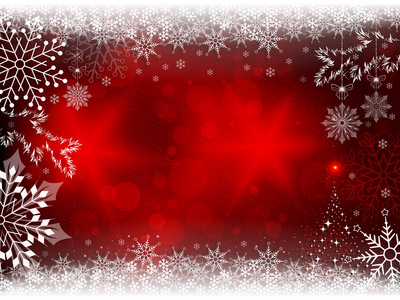 红色设计与雪花和一棵圣诞树剪影