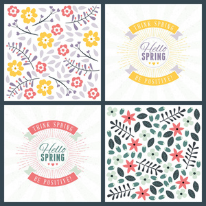 春天的节日贺卡设计。矢量花卉贺卡或海报。浪漫标签与花草图案