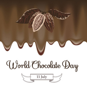 世界巧克力天创意网格背景中的矢量图。快乐的巧克力一天手写字体