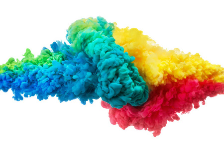 多彩的丙烯酸油墨在白色衬底上分离出的水.抽象背景.颜色爆炸照片