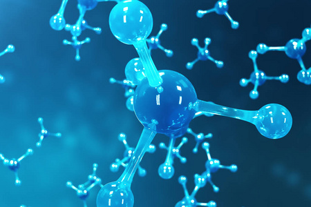 3d 渲染分子。原子 bacgkround。横幅或传单的医学背景。分子结构在原子水平上