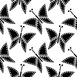 无缝矢量模式与昆虫，混沌的黑色和白色背景下特写蝴蝶