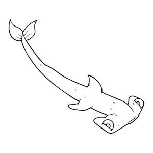 黑线锤头鲨鱼在白色背景.手绘矢量图形鱼.素描样式.