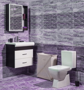 在紫色和灰色颜色时尚浴室厕所