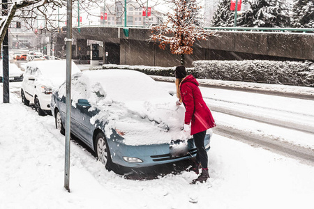 市区温哥华不列颠哥伦比亚，覆盖在雪，加拿大