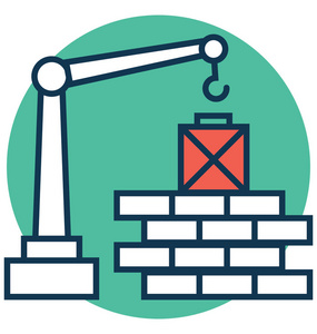 施工升降机墙体施工升降机线及填充色带轮廓矢量图标照片