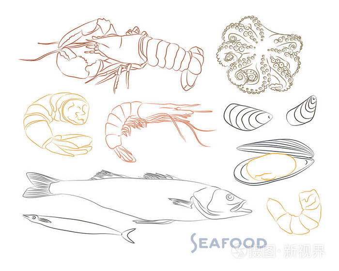 海鲜大餐简笔画吃海鲜图片