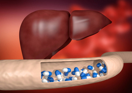 切动脉服用药物对肝脏，3d 渲染