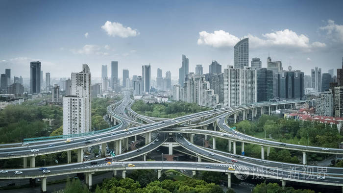 上海城市立交全景,高角度景观高架路口