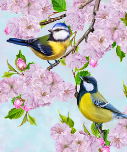 树上的两只小鸟图片