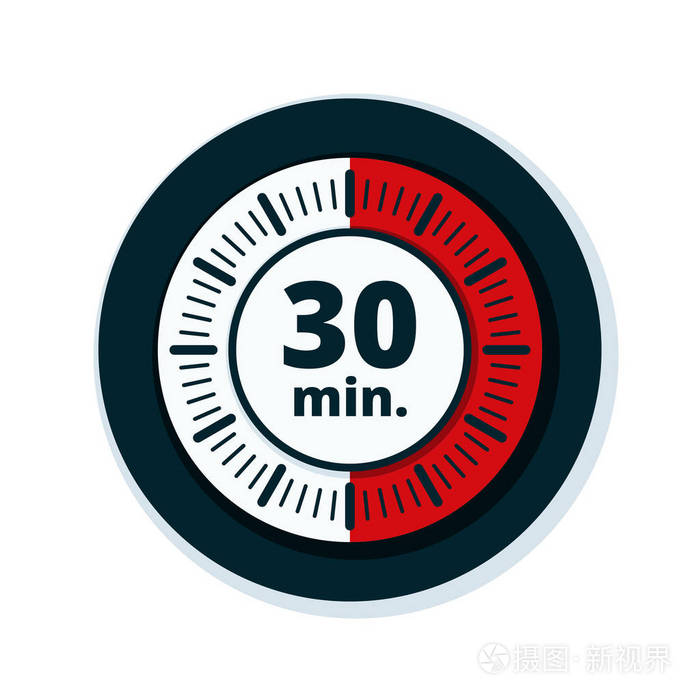 30分钟定时器图标在白色背景矢量插图隔离