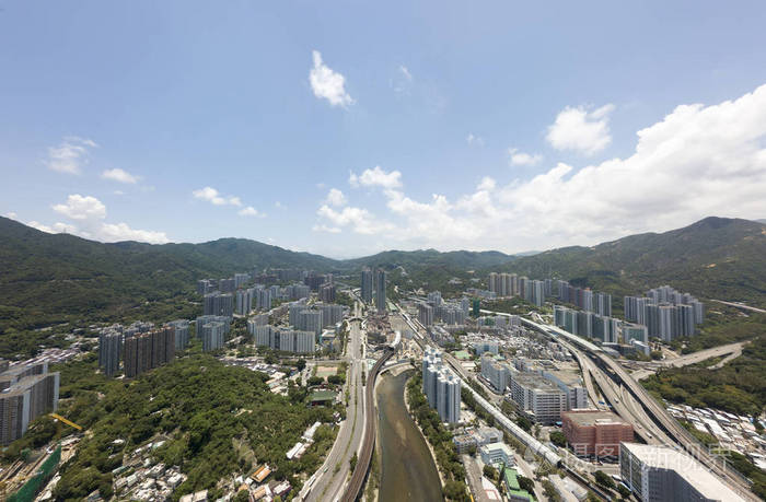 香港沙田大湾城门河panarama鸟瞰图