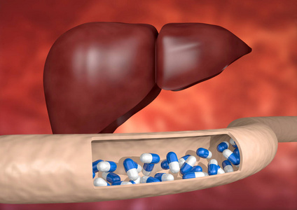 服用药物对肝脏进行 3d 渲染的动脉