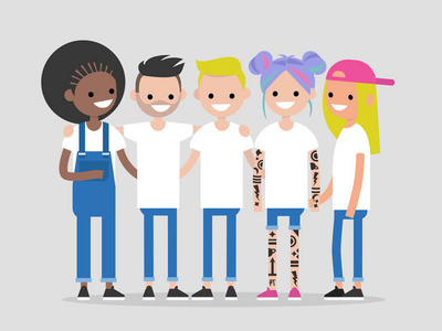 一群年轻的现代人拥抱和牵着手.朋友.社区.