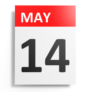 白色背景上的日历。5 月 14 日