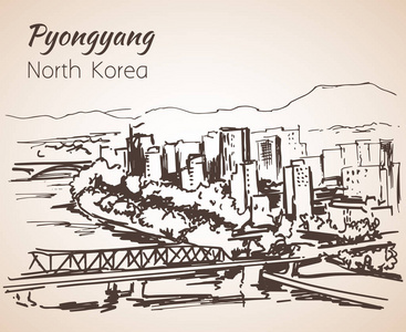 平壤市素描。朝鲜