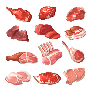 牛肉图片卤羊肉, 猪肉牛肉, 和其他卡通风格的肉类图片照片