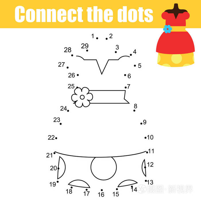 点的数字游戏的孩子.时尚服装女孩的可打印活动