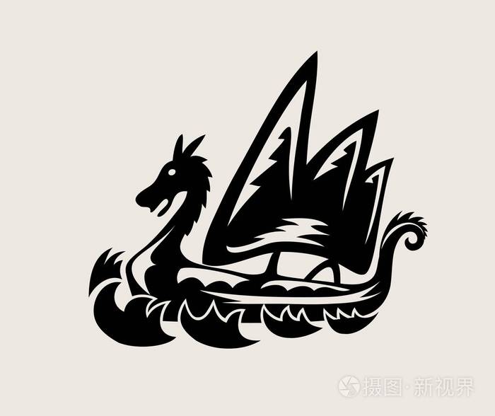 龙船图标剪影标志 艺术矢量设计