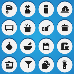 16 可编辑食物图标集。包括符号如炉灶，烤箱，锅垫和更多。可用于 Web 移动 Ui 和数据图表设计
